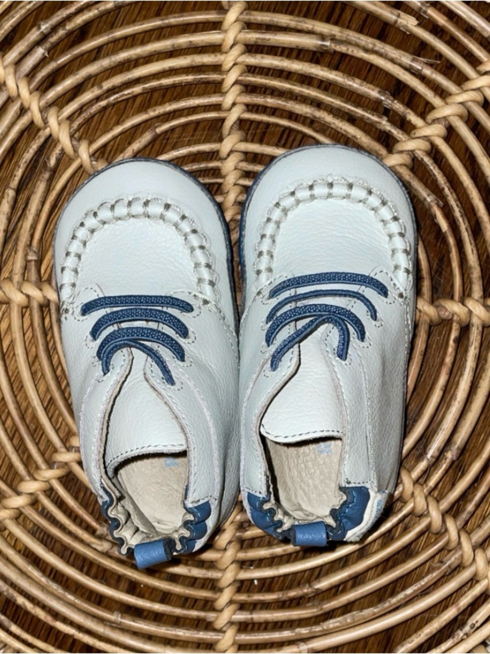 Robeez White and Navy Leather Baby Moccasins